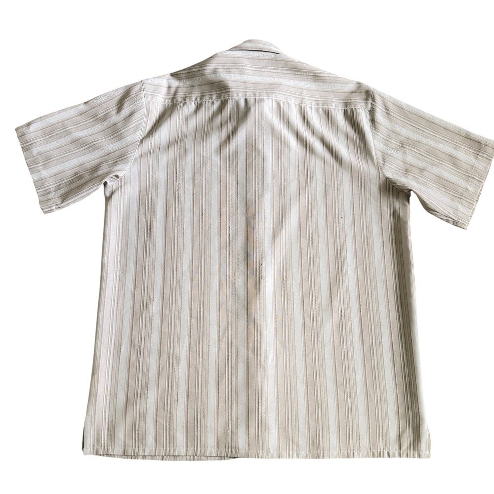 Bassiri Uomo‎ Mens M Tan Striped Microfiber Short Sleeve Button Up Casual Shirt - Picture 4 of 9